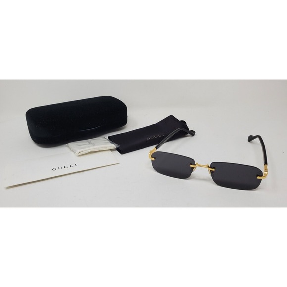 GucciRectangular Rimless Sunglasses GG1221S 001 Black/Gold-Gray Lens 140mm